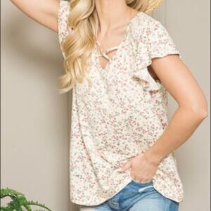 Floral Criss Cross Neckline Top